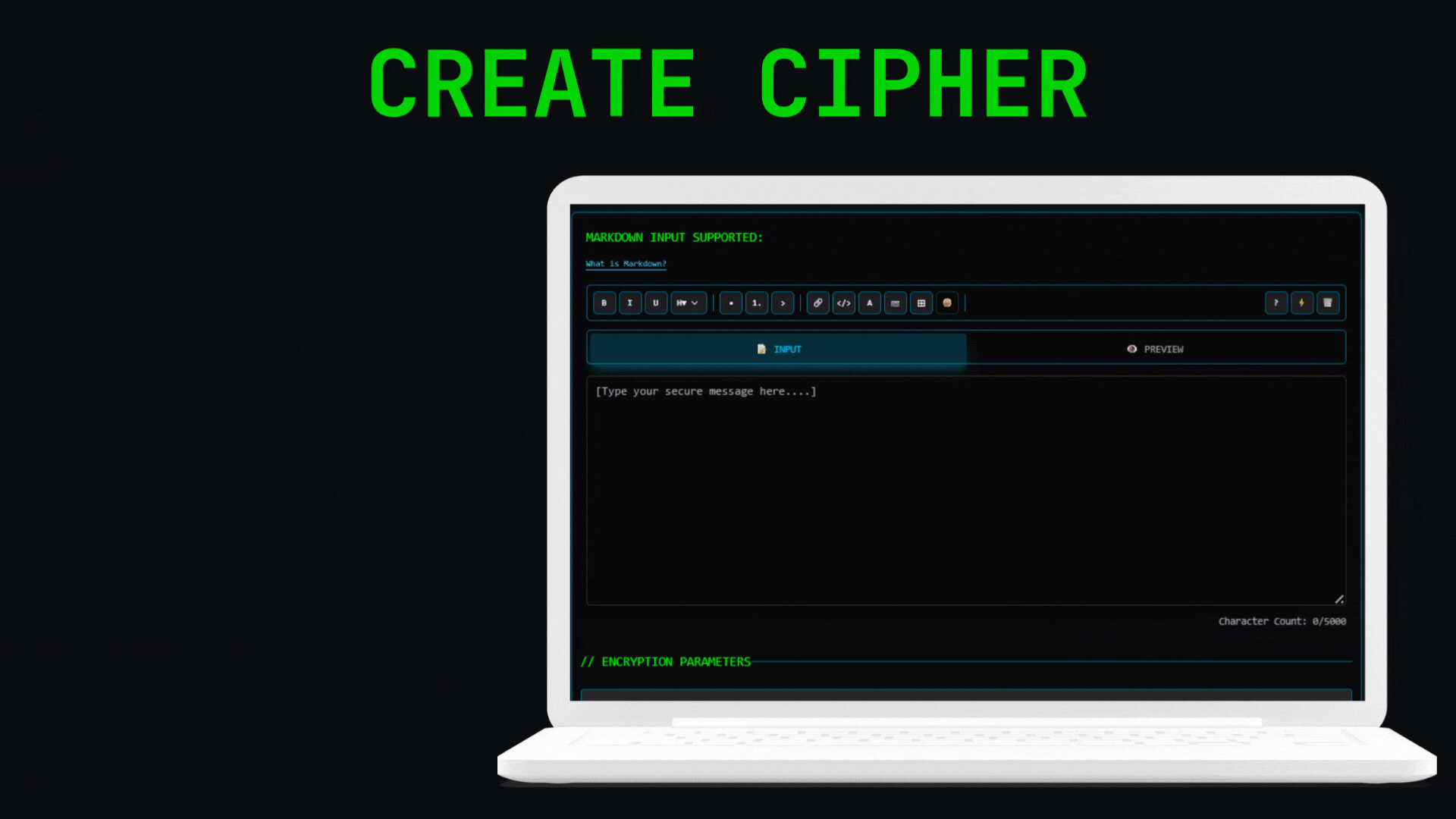 CipherDrop interface demonstration showing how to create and send an encrypted message